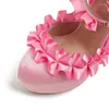 Dress Shoes Pink Platform Heels 16cm Stiletto Women Round Toe Big Size 42 Ladies Pumps Cute Flower For