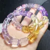 Bangle Natural Amethyst And Citrine Bucket Bracelet Handmade Crystal Quartz Jewelry Stretch Children Birthday Gift 1pcs 9-11MM