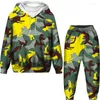 Fatos masculinos outono e inverno camuflagem padrão 3d impressão mulheres homens conjuntos de treino casual calças com capuz 2pcs moda homem roupas