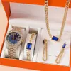 Wristwatches Women Watch Jewelry Set Big Dial Iced Out Quartz Clock Luxury Rhinestone Wristwatch Crystal Necklace Bracelet Earrings With Box 231025