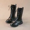 Botas crianças meninas meados de bezerro preto banda estreita antiderrapante 2023 cor sólida princesa passarela sapatos crianças versátil