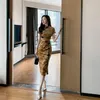 Etnik Giyim 1 PCS/Lot Kadın Cheongsam Kalem Elbise Kısa Kollu Mandarin Yakası Çin tarzı kadife kadife