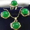 Orecchini in giada verde da 10 mm, anello, collana, pendente, set, orologio placcato, intera pietra di quarzo CZ cristallo232n