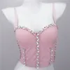 Mulheres Tanques Mulheres Verão Camisole Crop Top Sexy Cristal Bustier Corset Tops Esposa High Street Evening Club Party Nightwears Camis