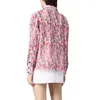 Chemisiers femme printemps été mode boutonné plissé fleur chemise Vintage Blouse bureau imprimé rose clair hauts