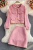 Robe de deux pièces Blazer Mini jupes costumes femmes Plaid court deux pièces ensemble automne rose blanc mince Tweed veste demi-jupe femme Twopiece ensembles 231026