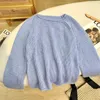 Women's Sweaters Women Early Spring Mohair Round Neck Knitted Skin-friendly Airy Curling Loose Slimming Tops Hole Hollow Solid Pullovers