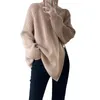 Women's Sweaters Winter Warm Lazy Style Zip Up High-Neck Solid Color Knitted Sweater Loose Long-Sleeved Top Ladies Jacket