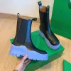 Womens Tire Chelsea Boots Martin Ankle Designer Dikke bodem rookpijp Zwart groen rubberen buitenzool Luxe leren golfkleurige winter middenlaarzen