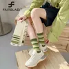 Vrouwen Sokken Groene Serie Mode Gestreept Lang Zacht Katoen Ademend Middenbuis Sok Harajuku Sokken Sox Calcetines Mujer