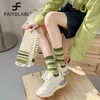 Calcetines de Mujer serie verde moda rayas largo suave algodón transpirable medio tubo calcetín Harajuku Sokken Sox Calcetines Mujer