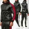 Men's Tracksuits Maxbarley Pu Leather Hoodies Set 2 Piece Casual Sweatsuit Jacket and Pants Jogging Suit Tracksuitsmen's