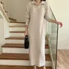 カジュアルドレスターンダウンカラーソリッドウィンターウォームジャンパー2023厚いポロバーニット女性セータードレス女性韓国ローブ