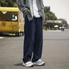Men's Pants Men Navy Blue Casual Loose Straight Retro Streetwear Skateboard Neutral Trousers Fashion Solid Color
