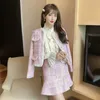 Women's Jackets Real time Autumn Gentle Sweet Pink Small Fragrance Set Short Coat Reduced Age Half Body Wrap Hip Skirt Two Piece Set 231026