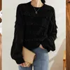 Women's Sweaters Casual Hollow Out Knit Shirt Round Neck Pullover Sweater 2023 Autumn Korean Fashion Clothing