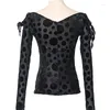 Stage Wear Ballroom Dance Tops Black Polka Dots Long Sleeve Practice Clothes Waltz Tango Costume Samba Latin Dancewear DL8797