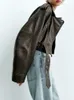 PB ZACool et beau cuir synthétique pour femme veste de moto en cuir dégradé lavé avec ceinture veste courte rétro veste en cuir 231026