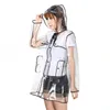 Rain Wear 1pc Black Transparent Vinyl Raincoat Runway Style Womens Girls Clear Fashion Coat 231025