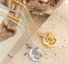 Collier femme nouveau soleil lune combiné avec marque ronde européenne et américaine incrusté de strass pendentif creux chaîne de clavicule bijoux