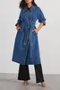 Trench da donna Cappotto da donna Giacca di jeans Nero X-Lungo monopetto Capispalla moda autunnale 2023 Classico con cintura Risvolto Slim Denim