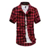 Heren geruit overhemd flanel geborsteld katoen korte mouwen casual slim fit top grote maten 2107012974