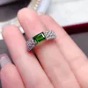Cluster Rings Sterling Silver Band Ring With Gemstone Natural Chrome Diopside 925 Jewelry