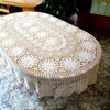 Mantel ovalado de algodón hecho a mano con flores de ganchillo, mantel de té para comedor, cubierta de cocina de Navidad, decoración del hogar para fiesta de boda