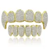 Hip Hop Jewelry Mens Grills 18K Gold Plated All Iced Out Diamond Grillz Teeth Bling Shiny Rock Punk Rapper2804