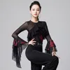 Stage Wear Flare Sleeve Ballroom Dance Tops Rumba Samba Vêtements Tango Performance Costume Femmes Bal Valse Dancewear DL11131