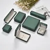 Smyckeslådor Dark Green Leather Wedding Ring Pendant Armband Collect Box Organizer förvaringsfodral Gåva smycken Tray Packaging Box Wholesale 231025