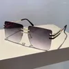 Solglasögon Kammpt Rimless Square Fashion Vintage Overdimensionerad gradient Ocean Lens Eyewear Brand Design Double Bridge Shades