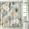 Rideaux de douche Plantes tropicales rideaux de douche floraux Beige vert feuilles de palmier fleurs décor nordique salle de bain Polyester tissu ensembles de rideaux de bain 231025