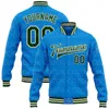 Herenjassen Op maat gemaakt Briljantblauw 3D-geprint honkbalknoopjack Bomber Full-Snap Varsity Letterman