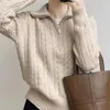 Women's Sweaters Autumn Oversize Knitted Sweater Women Vintage Pullover Baggy Long Sleeve Zipper Lady Half High Collar Korean