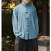 Etnische kleding hoge drop linnen lange mouw Chinese stijl Hanfu shirt voor mannen traditionele Tang Suit-jurk