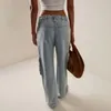 Jean femme printemps été pantalon en jean bleu ciel Baggy jambe large avec plusieurs poches