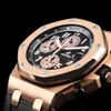 Ap Swiss Relógios de pulso de luxo Royal Oak Offshore Series 18k Rose Gold Relógio de pulso mecânico automático com cronometragem 26470OR 42 mm de diâmetro Conjunto completo 9PEO