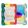 Funda para tableta de silicona de color arcoíris con correa cruzada para iPad 10.9 '' Correa de mano giratoria 360 3 en 1 Carcasa protectora resistente y portátil con función atril y ranura para bolígrafo