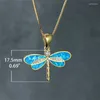 Hanger Kettingen Mode Goud Kleur Blauw Gesimuleerde Opaal Dragonfly Ketting Voor Vrouwen Inlay Crystal Bruiloft Sieraden Gift Haar