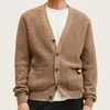 Jaquetas masculinas homens suéteres malhas outono inverno com decote em v grosso cardigan jaqueta e casacos moda manga longa cor sólida masculino topo