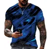 T-shirt da uomo Blu e nero Mix di colori Abbinamento Stampa 3D T-shirt girocollo Tessuto in poliestere Lycra Abbigliamento casual di marca Oversize