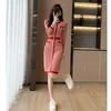 Casual Dresses Autumn Winter Fashion Buttons Knitting O-neck Long Sleeve Elegant Dress Ladies Temperament Patchwork Plaid Slim Midi