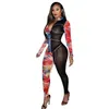 2020 New Winter Women Rompers Print Jumpsuits Turtleneck Long Sleeve Sexy Night Club Party Hollow out Bandage One Piece S M L XL X277J