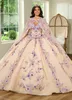 Fabulous Ball Gown Beaded Quinceanera Dresses With Cape Appliqued Prom Gowns Spaghetti Straps Neckline Tulle Sweet 15 Masquerade Dress