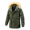 Hot selling men's fur collar detachable hat, cotton jacket, plush and thick insulation, warm and warm mid length cotton jacket, casual coat