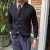 Suéteres masculinos bonito outono malha cardigan fino ajuste pit listrado manga longa camisola casaco cavalheiro roupas casuais homens jumper azul