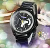 Montres populaires à grand cadran pour hommes, horloge de ceinture en acier inoxydable, mouvement à Quartz, chronographe, boîtier en argent noir, Bracelet, montre-bracelet Orologio di lusso cadeaux