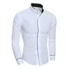 Camisas casuais masculinas Slim Fit Clássico Sólido Simples Camisa de Pescoço Personalizado Emendado Cardigan Underlay