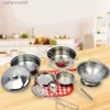 Cozinhas jogar comida 10 pçs/set cozinha fingir cozinhar brinquedo panelas para crianças panelas de aço inoxidável panelas utensílios de cozinha l231026